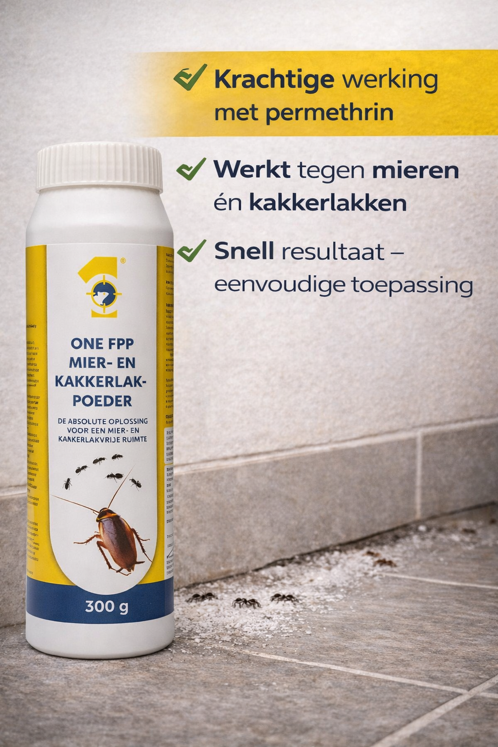 ONE FPP Mieren- & Kakkerlakpoeder | 300 gram | Permethrin | Strooiflacon | Snel & Langdurig