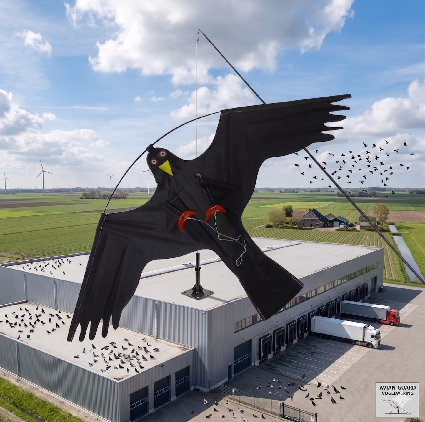 Vogelverschrikker vlieger op beveiligingscamera – diervriendelijke vogelwering